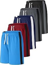 Resinta 5 Pack Boys Shorts Boys Basketball Athletic Shorts Kids Active Gym Soccer Sports Shorts Mesh Quick Dry Elastic Waist