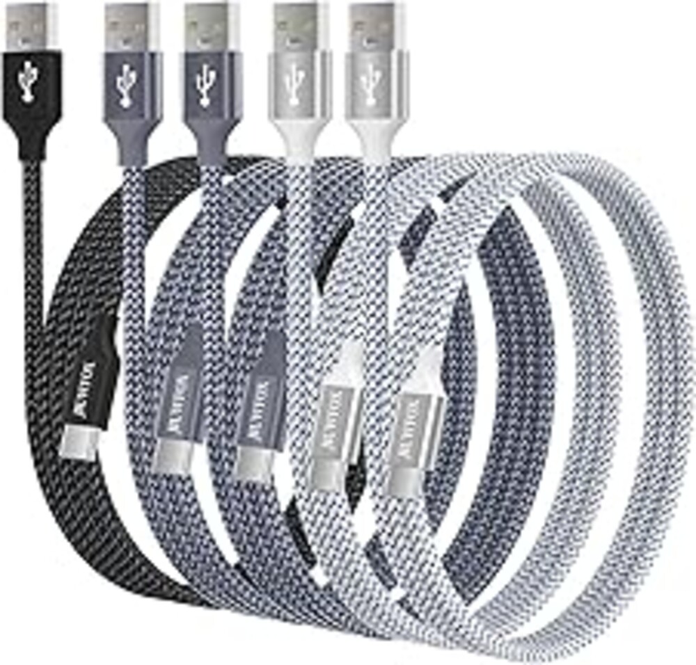 JIUWFOX USB to USB C Cable, (5-Pack, 3/3/6/6/10 ft) for iPhone 17 16 Charger Cord Fast Charging, for Samsung Galaxy S25 S24 S23 S22 A17 A16, Pixel 10 9