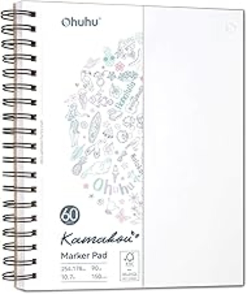 Ohuhu Double-Sided Marker Pad Art Sketchbook Bleedproof - 7"x10" Large Paper Size - 90 lb/150 gsm Smooth Drawing Paper - 60 Sheets/120 Pages - Spiral Bound Sketching Book for Alcohol Markers