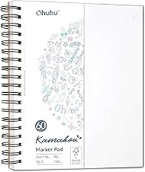 Ohuhu Double-Sided Marker Pad Art Sketchbook Bleedproof - 7"x10" Large Paper Size - 90 lb/150 gsm Smooth Drawing Paper - 60 Sheets/120 Pages - Spiral Bound Sketching Book for Alcohol Markers