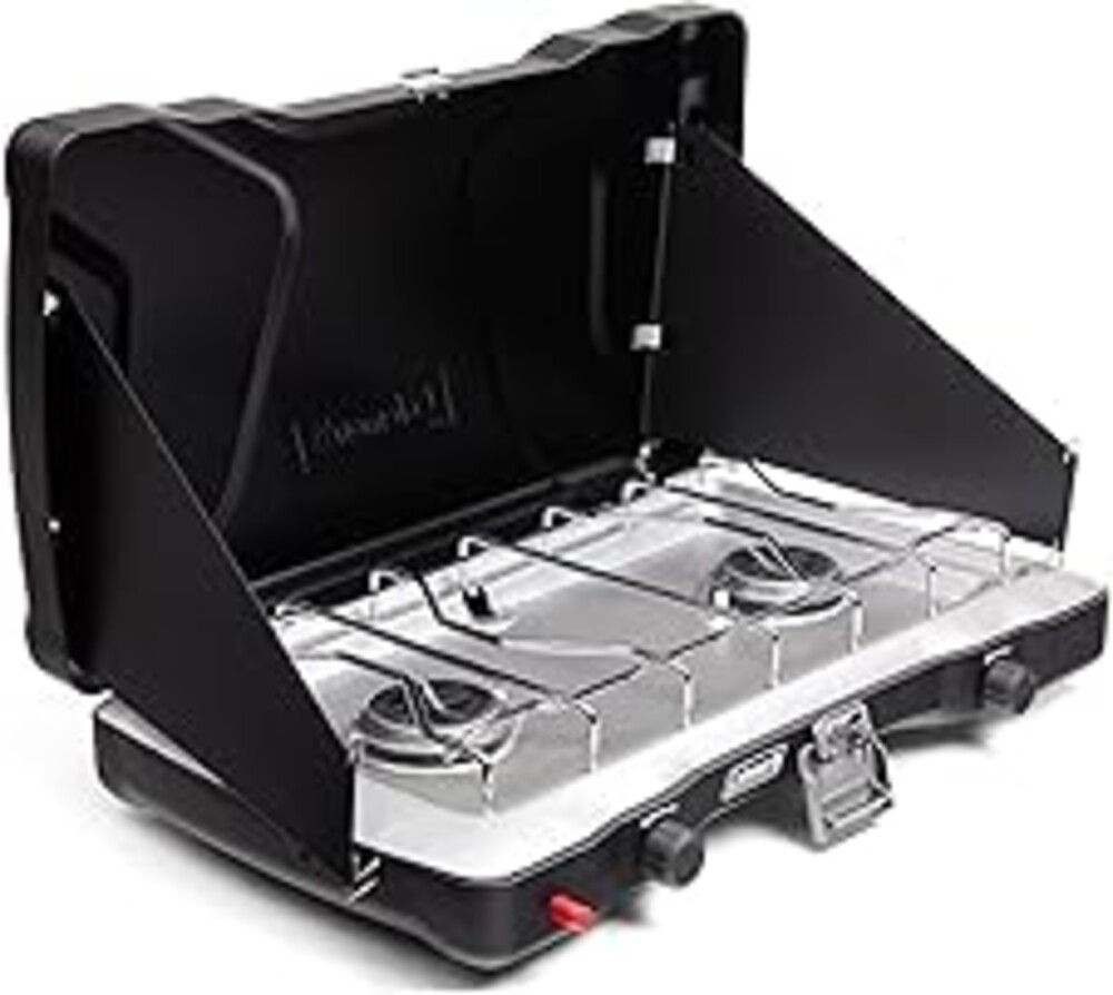 Coleman Triton+ 2-Burner Propane Camping Stove with InstaStart Ignition, Portable Camping Cooktop with 2 Adjustable Burners & Wind Guards, 22,000 BTUs of Power for Camping, Tailgating, Grilling