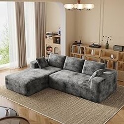 106" Corduroy Sectional Couch, Boneless L Shaped Couch with Deep Seat, Cloud Foam Sofa with Oversized Chaise, Sectional Sofa No Assembly Needed for Living Room