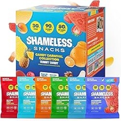 Shameless Snacks Candy Carnival - Healthy Low Sugar Snacks with Pineapple, Mango, Orange, Strawberry & Cola Gummies - Vegan, Gluten-Free, Low-Calorie Candy Variety Pack