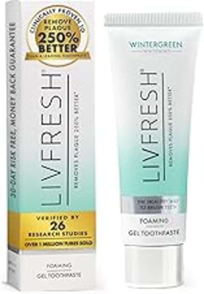 LIVFRESH Toothpaste Gel, Clinically Proven to Remove Plaque 250% Better, Improves Gum Health 190% Better, Prevents & Reduces Tartar, Freshens Breath, SLS Free Dental Gel, Wintergreen