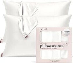 Kitsch Satin Pillowcase with Zipper for Hair & Skin - Softer Than Silk Pillow Cases, Smooth Cooling Satin Pillow Case, Wrinkle-Free, Machine Washable - Pillow Cases Standard Size (19x26), Ivory 2pcs
