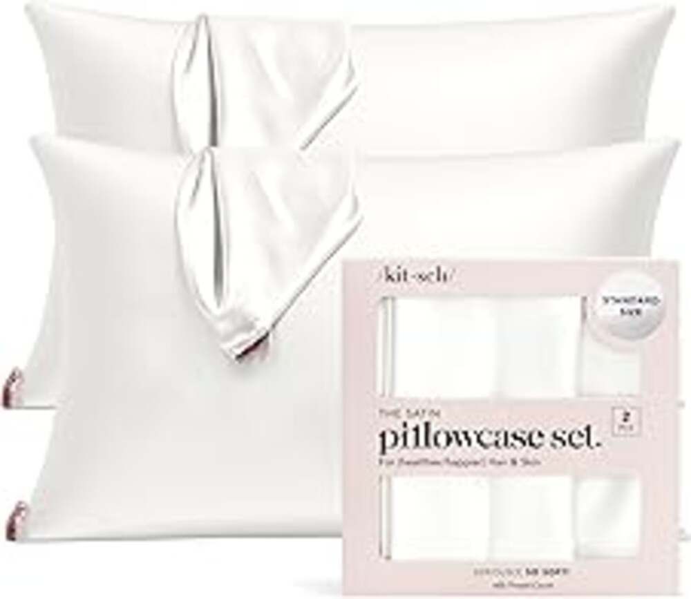 Kitsch Satin Pillowcase with Zipper for Hair & Skin - Softer Than Silk Pillow Cases, Smooth Cooling Satin Pillow Case, Wrinkle-Free, Machine Washable - Pillow Cases Standard Size (19x26), Ivory 2pcs
