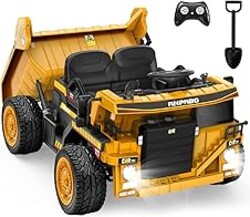 ANPABO 24V Ride On Dump Truck, 2X75W Powerful Motors, Up to 4.4Mph, EVA Tires, Construction Vehicle w/Electric Dump Bed and Extra Shovel, 19" Spacious 2 Seater, Kids Car w/Parent Remote -Yellow