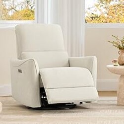 CHITA Power Recliner Chair Swivel Glider, FSC Certified Upholstered Living Room Nursery Reclining Sofa Chair with Lumbar Support, Linen