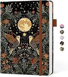 Taja Aesthetic Lined Journal for Women, Pretty 6" x 8" Notebook for Work & Note with 160 College Ruled Pages, Hardcover Leather Notebook for Journaling, Note Taking, Bible Study, Moonlight Owls