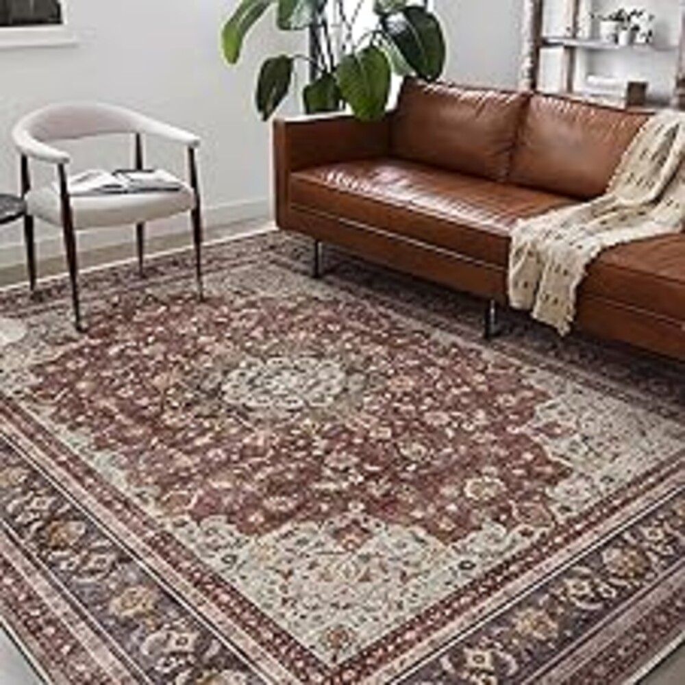CHAMPLANT Washable Area Rug 9'x12' Retro Boho Design Non-Shedding Easy Care Ideal for High Traffic Areas in Living Room Bedroom Office Coffee Table Kitchen Large Carpet
