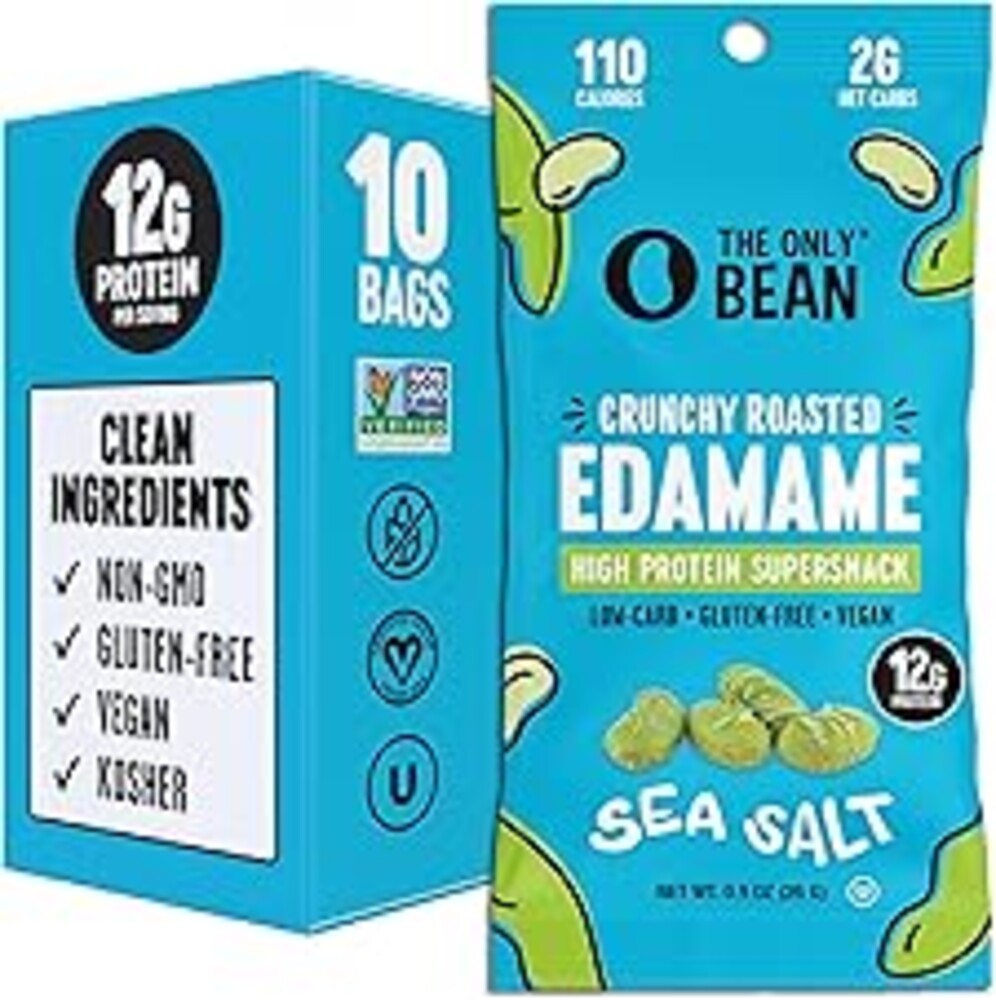 The Only Bean Crunchy Dry Roasted Edamame Snacks (Sea Salt), Healthy High Protein(11g) Keto Food, Low Carb Gluten Free Office Vegan Food 100 Calorie Snack Pack, 0.9oz 10 Pack