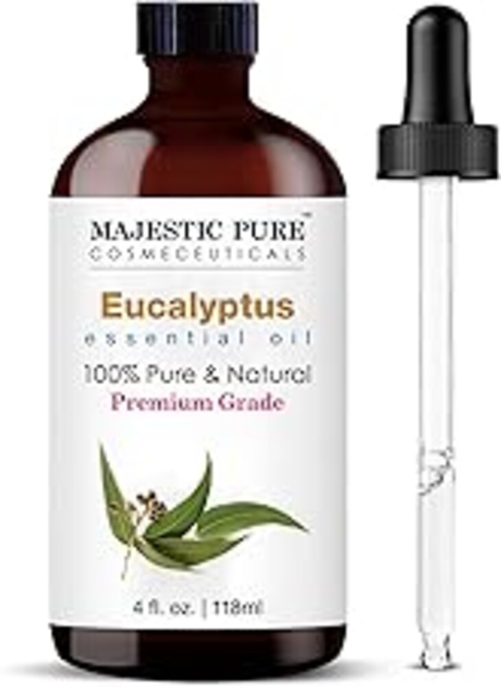 Majestic Pure Essential Oil with Glass Dropper - 100% Pure and Natural - Essential Oils for Diffuser, Aromatherapy, Soap and Candle Making, Eucalyptus Essential Oil, Eucalyptus Oil, 4 Fl Oz