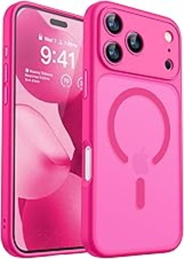 CANSHN Magnetic Compatible with iPhone 17 Pro Max Case, Upgraded [Full Camera Protection] [Compatible with Magsafe] [Translucent Matte] Shockproof Protective Phone Cover 6.9 Inch - Hot Pink