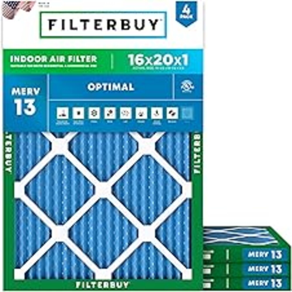 Filterbuy 16x20x1 Air Filter MERV 13 Optimal Smoke & Allergy Defense (4-Pack), Electrostatic Pleated HVAC AC Furnace Filters Replacement (Actual Size: 15.50 x 19.50 x 0.75)