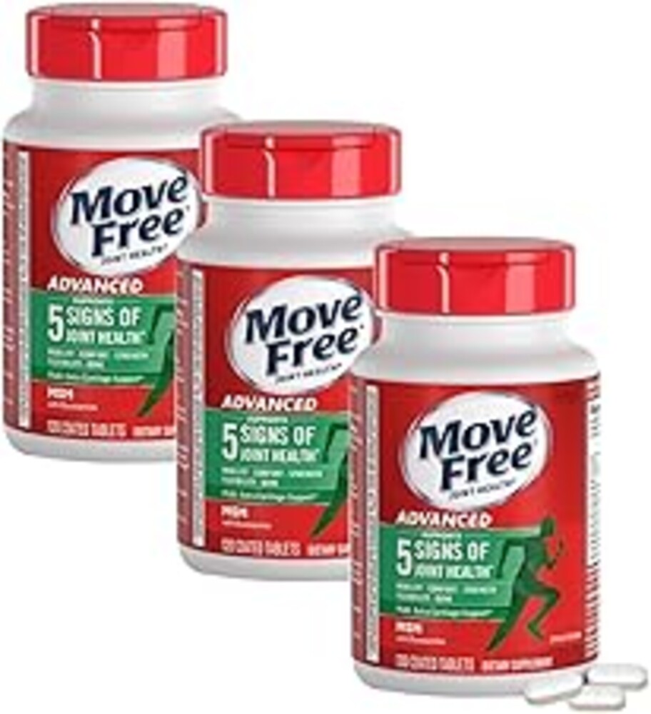 Move Free Advanced Glucosamine Chondroitin MSM Joint Support Supplement, Supports Mobility Comfort Strength Flexibility & Bone - 120 Count (Pack of 3)