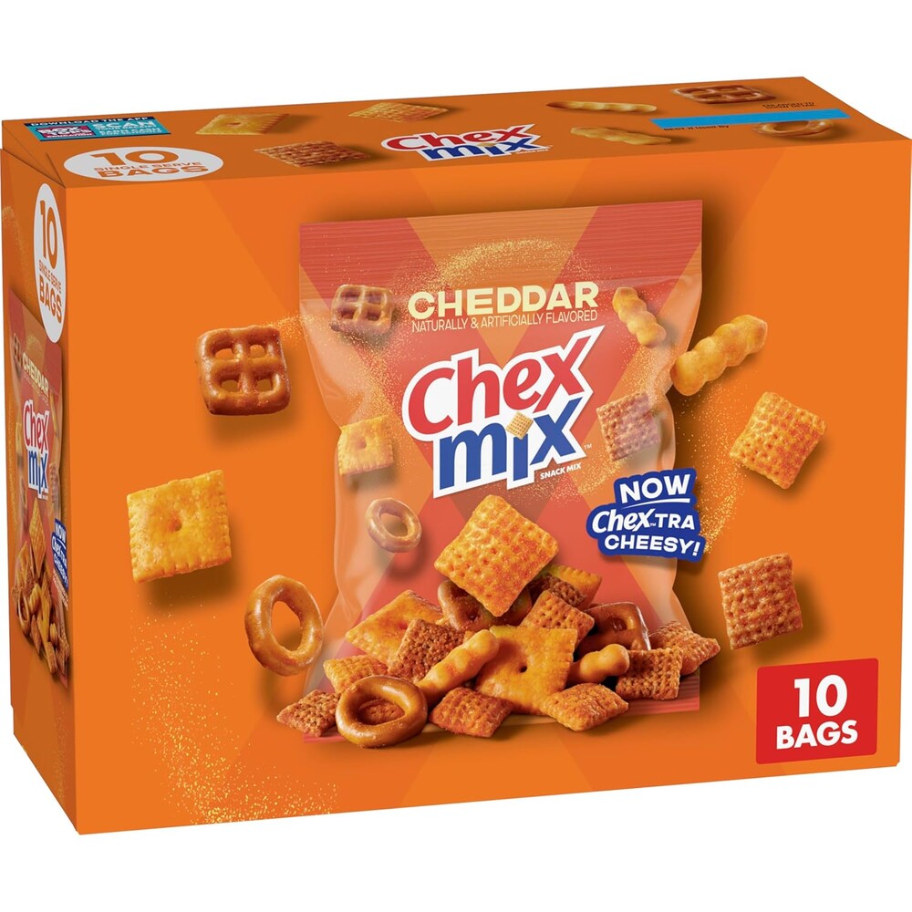Chex Mix Cheddar Snack Mix, Single Serve Snack Bags, Multipack, 10 Ct, 17.5 oz