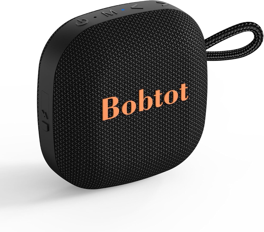 Bobtot Portable Bluetooth Speakers, Wireless IPX7 Waterproof Mini Speaker with 16H Playtime, Loud Stereo Sound, TWS, Built-in Microphone, Small Size with Lanyard, Black