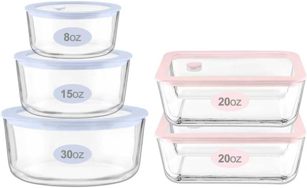 Urban Green Glass Food Container Set with Glass Lid, 5 Pack, Meal Prep Containers with Silicone Framed Airtight Lid, Leakproof, 100% Plastic Free