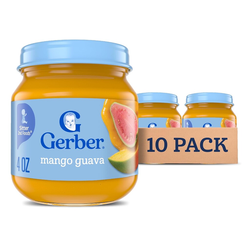 Gerber Infant, Baby Food, 2nd Foods for Babies, Puree Jar, Fruit Mango Guava 4oz Jar, 10 Count