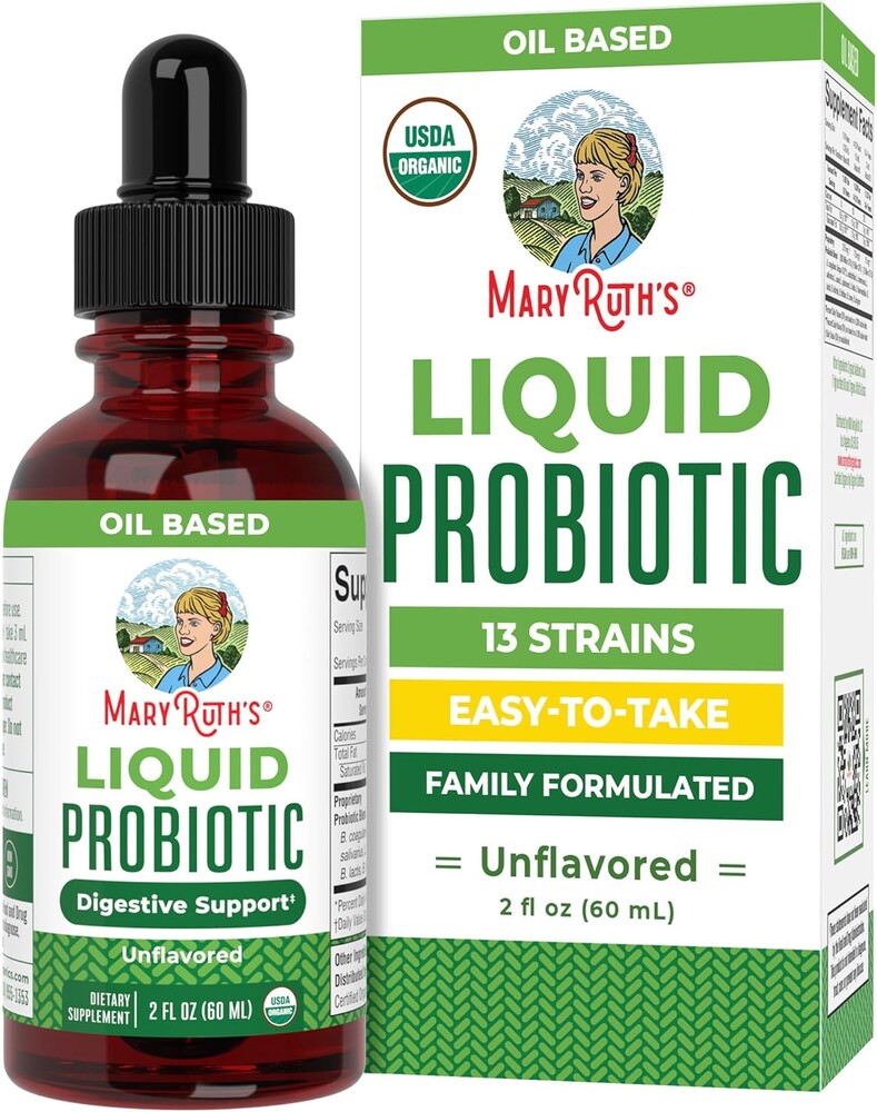 MARYRUTH'S Organics Liquid Probiotic for Ages 4+ | 2 Billion CFU | 13 Probiotic Strains | Gut Health & Digestive Support | Gas & Bloating Support | Vegan | Gluten Free | Travel-Friendly | 20 Servings