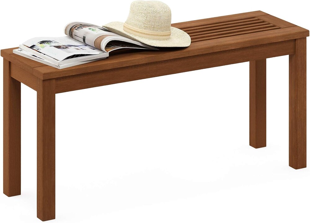 Furinno TIOMAN Outdoor Bench, Backless Garden Bench with Slatted Top, for Patio, Deck, Garden, 11.9" x 39.3" x 18.5", Light Wood