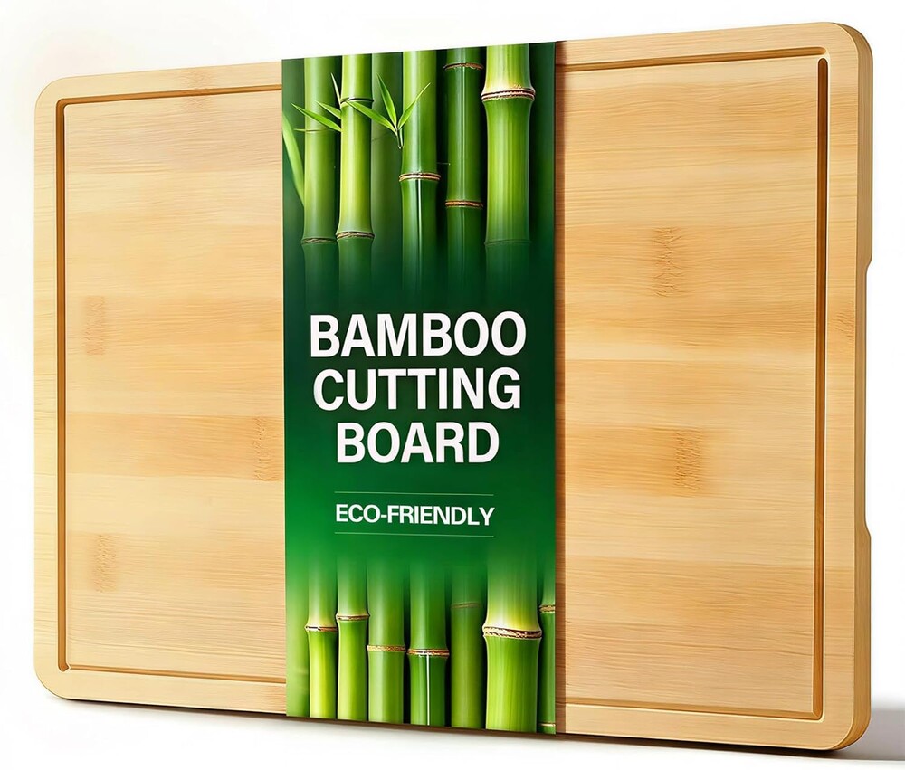 Zarler Bamboo Cutting Boards for Kitchen, 15.5x10.5 Durable Wood Cutting Board with Juice Grooves and Handles, Wooden Chopping Board for Meal Prep, XL Size, Ideal Kitchen Gift