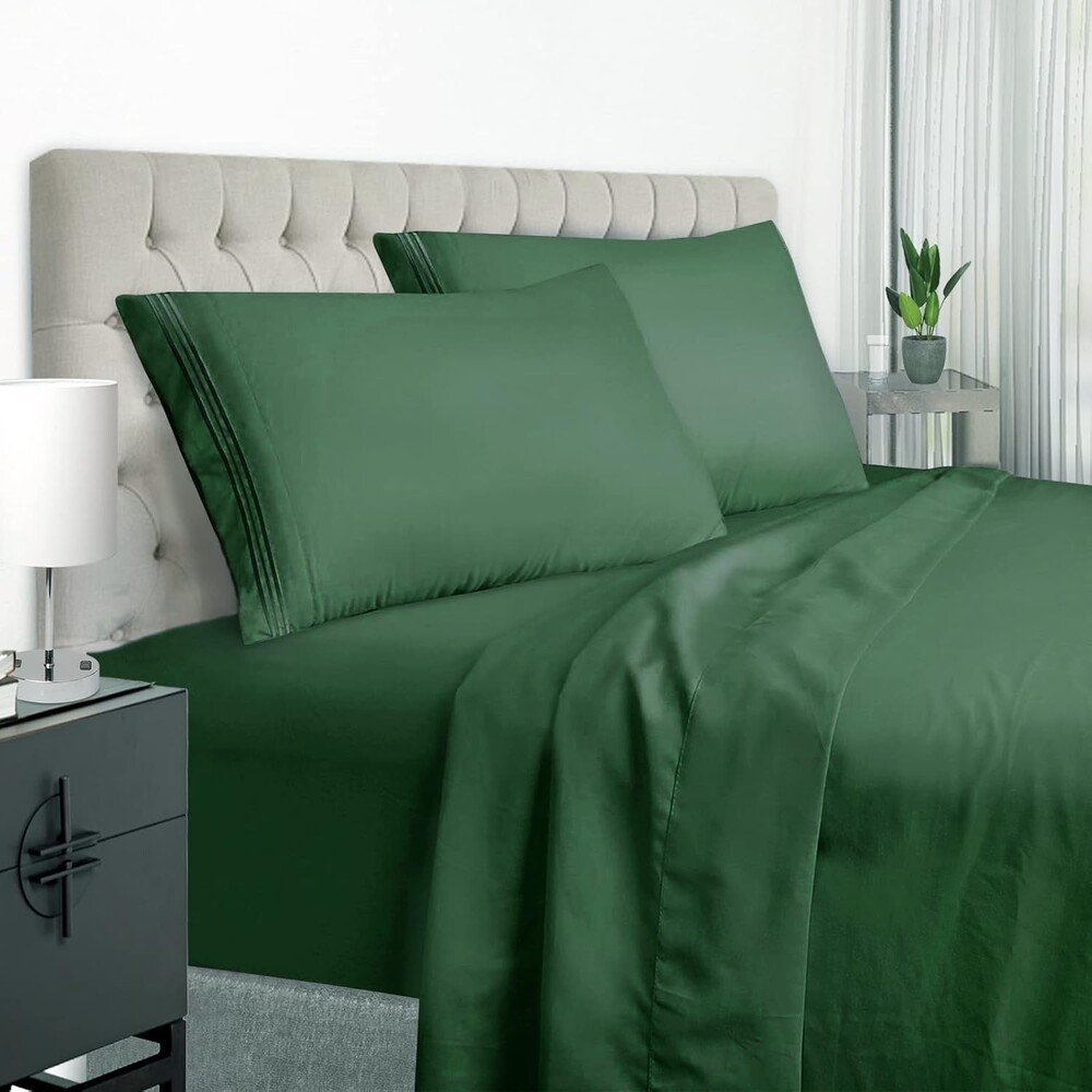 EaseHome Dark Green Full Size Bed Sheet Set -Deep Pocket to 18 inches Mattress 4 Piece - Premium Bedding Sheets & Pillowcases Collection - Extra Soft