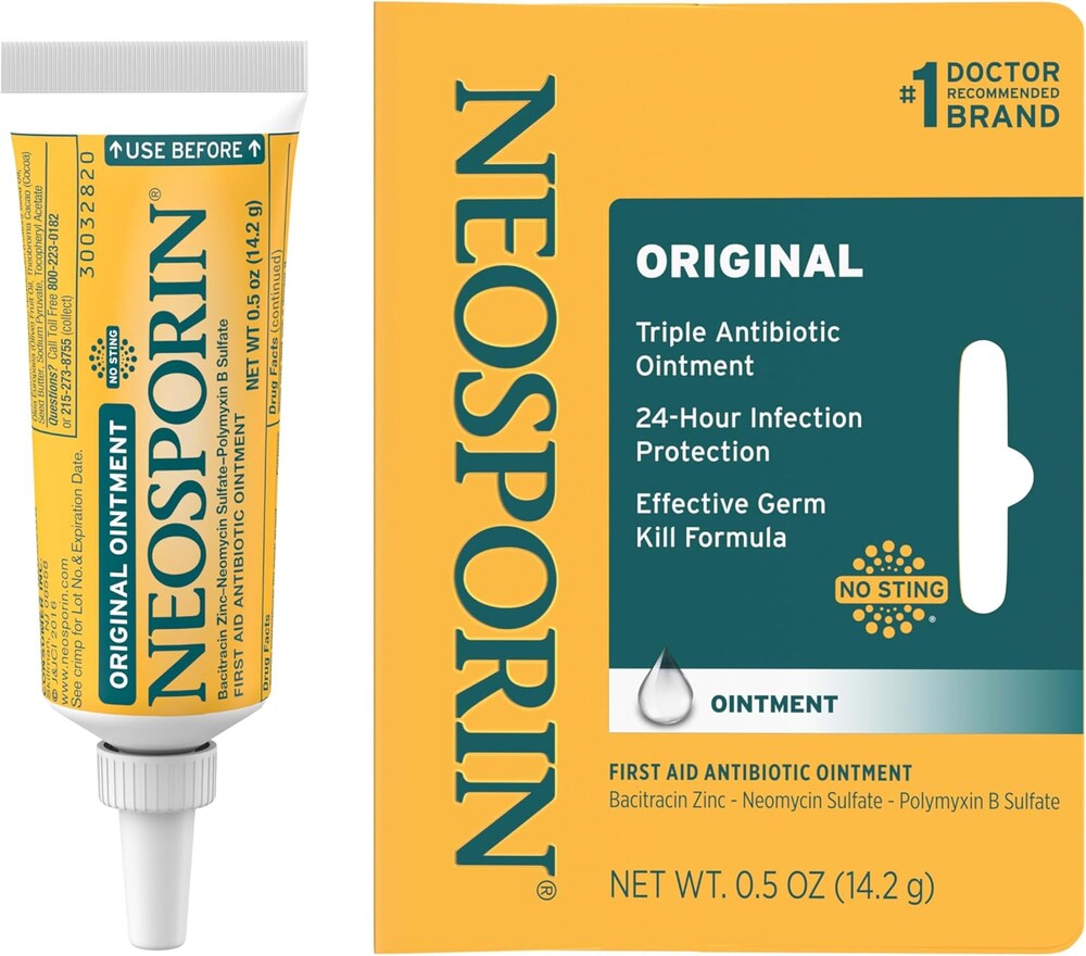 Neosporin Original First Aid Triple Antibiotic Ointment with Bacitracin Zinc for Infection Protection, Wound Care Treatment & Helps Minimize The Appearance of Scars for Minor Wounds, .5 oz