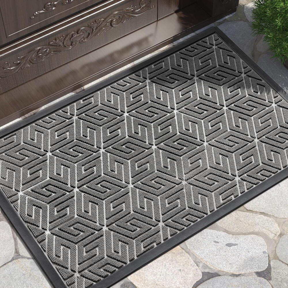 Yimobra Doormat Outdoor Entrance 29.5x17, All-Weather Waterproof Outdoor Mats for Front Door, Non Slip Welcome Door Mat for Patio Proch Outside Entryway Indoor, Gray