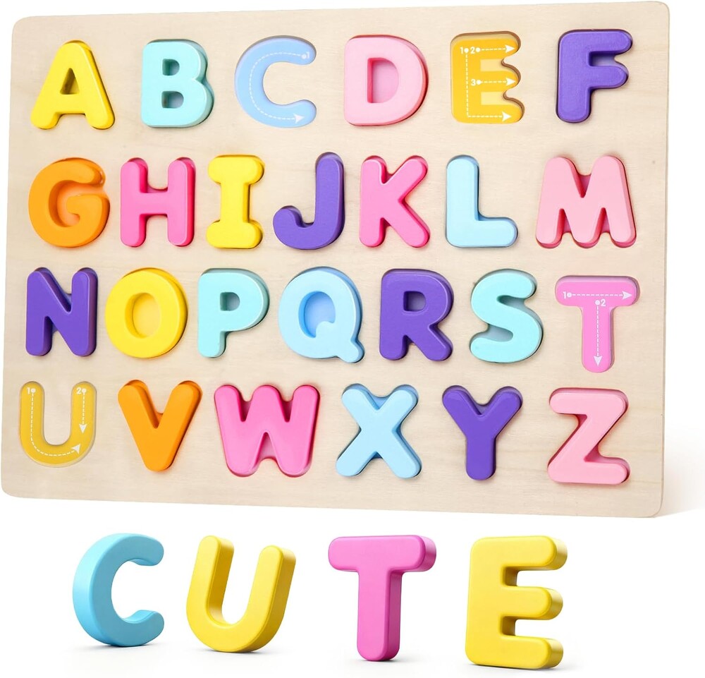 Alphabet Puzzles Wooden for Toddlers, ABC Learning Toys for Kids, Preschool Educational Activities for Girls and Boys