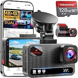 TERUNSOUl 4K+4K Dash Cam Front and Rear, Free 128GB Card Included, 5.8GHz WiFi Dash Camera for Cars, Built-in GPS, G-Sensor, 170°Wide Angle, 3" IPS Screen, 24H Parking Mode, Support 512GB Max
