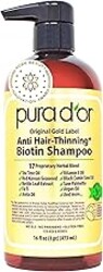 PURA D'OR Original Gold Label Anti-Thinning Shampoo – CLINICALLY TESTED Botanical Formula – Biotin & Argan Oil – Sulfate-Free Strengthening & Volumizing for Fuller-Looking Hair, Men & Women, 16 fl oz