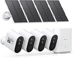 aosu 3K/5MP Security Cameras Outdoor Wireless Home Surveillance System, Solar Powered, 166° Ultra-Wide-Angle, HD Color Night Vision, Spotlight & Siren Alarm, Motion Alert, Easy Setup, 4-Cam-Kit