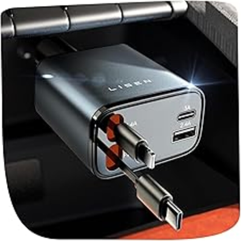 LISEN Retractable Car Charger, 84W Car Charger USB C Fast Charge, 4 in 1 | Cigarette Lighter Adapter, Car Accessories, Birthday Gifts for Men Women Dad Mom Husband, for iPhone 17 16 15 14 13 12 X