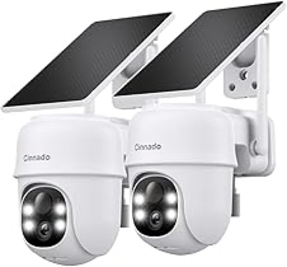 2K Cameras for Home Security-2.4G WiFi Outdoor Camera Wireless Solar/Battery Powered with solar panel, 360° Viewing, AI Human Detection, Color Night Vision, with SD Storage, Works with Alexa(2 Pack)