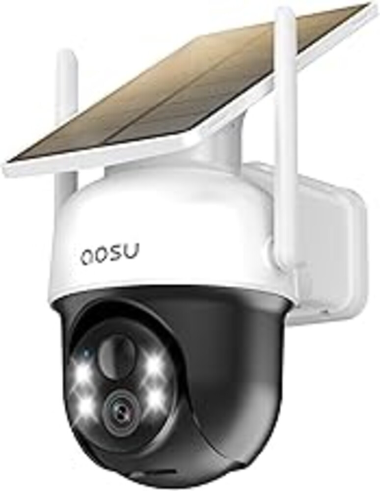 AOSU Solar Camera Security Outdoor - 100% Wire-Free Security Cameras Wireless Outdoor for Home Surveillance with Fixed Solar Panel, 360° Panoramic View, Human Auto Tracking, 2K Color Night Vision
