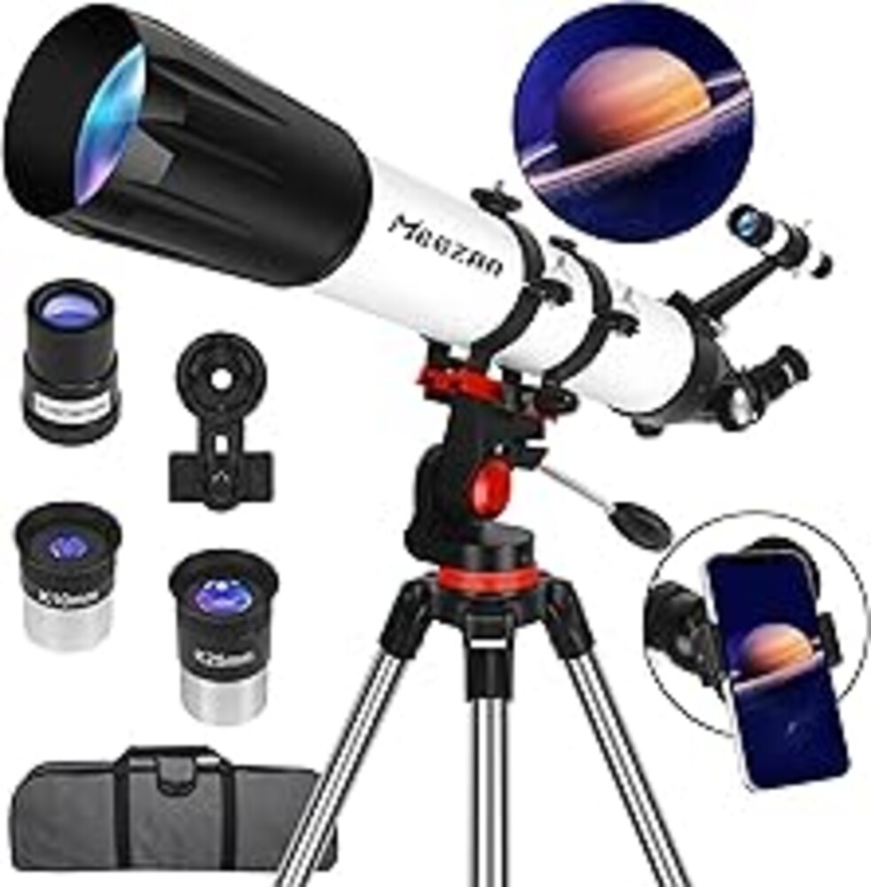 MEEZAA Telescope, Telescope for Adults High Powered Professional, 90mm Aperture 800mm Refractor Telescopes for Astronomy Beginners Fully Multi-Coated with AZ Mount Tripod & Phone Adapter & Carry Bag