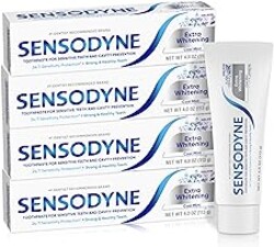 Sensodyne Extra Whitening Sensitive Teeth and Cavity Prevention Whitening Toothpaste, Amazon Exclusive, Cool Mint, Amazon Exclusive- 4 Ounces (Pack of 4)