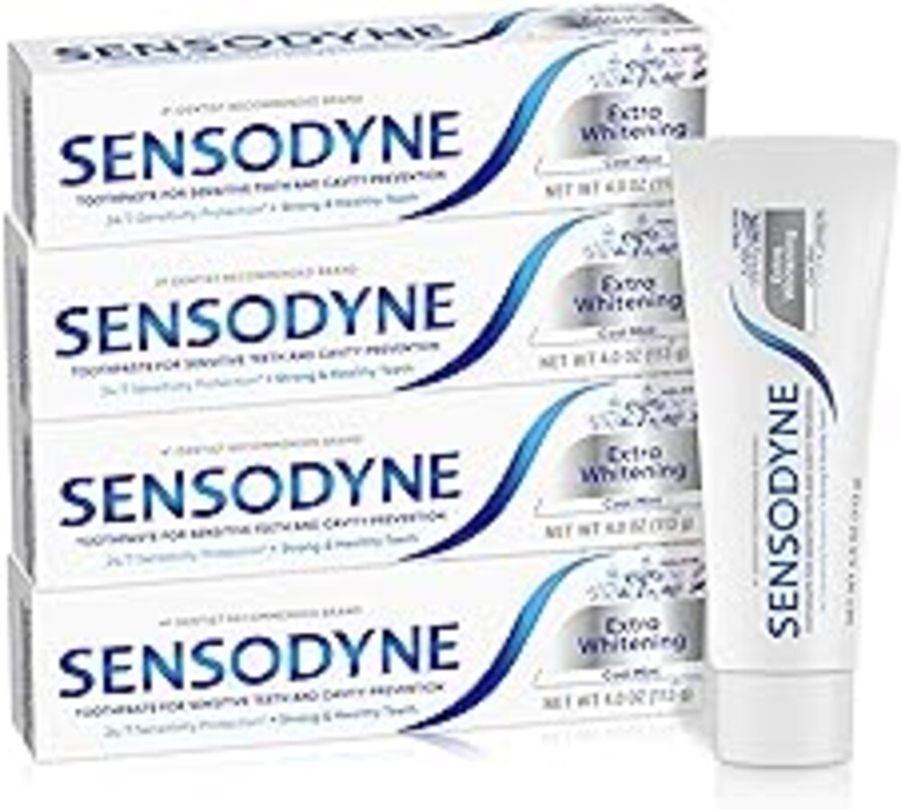 Sensodyne Extra Whitening Sensitive Teeth and Cavity Prevention Whitening Toothpaste, Amazon Exclusive, Cool Mint, Amazon Exclusive- 4 Ounces (Pack of 4)