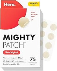 Mighty Patch Original Patch from Hero Cosmetics - #1 Hydrocolloid Acne Pimple Patches for Face, Shrinking Zits & Whiteheads in 1 Use, Nighttime Spot Pimple Stickers for Face, 75 Count