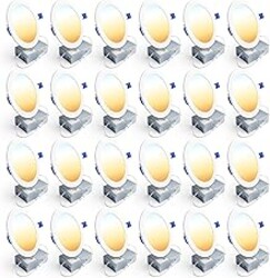 Ensenior 24 Pack 6 Inch LED Recessed Ceiling Light, Dimmable, 2700K-5000K 5CCT, 1200LM 12W 120V, High Brightness Canless Wafer Downlight - ETL&FCC&IC