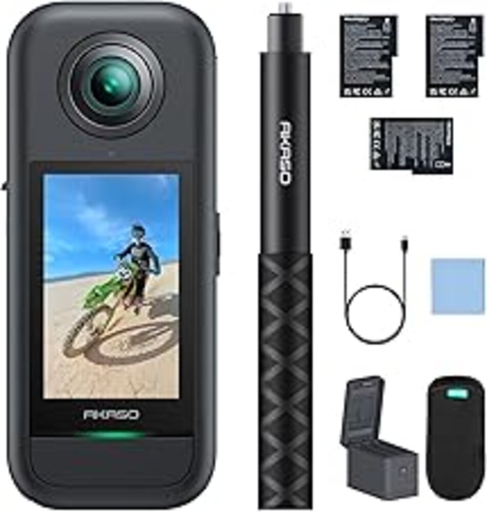 AKASO 360 Weatherproof 360° Action Camera Creator Combo- 5.7K 360 Video with 1/2" 48MP Sensors, 72MP 360 Photo, 360-SuperSmooth, Touchscreen, Invisible Selfie Stick, 360° Horizon Lock, AI Tracking