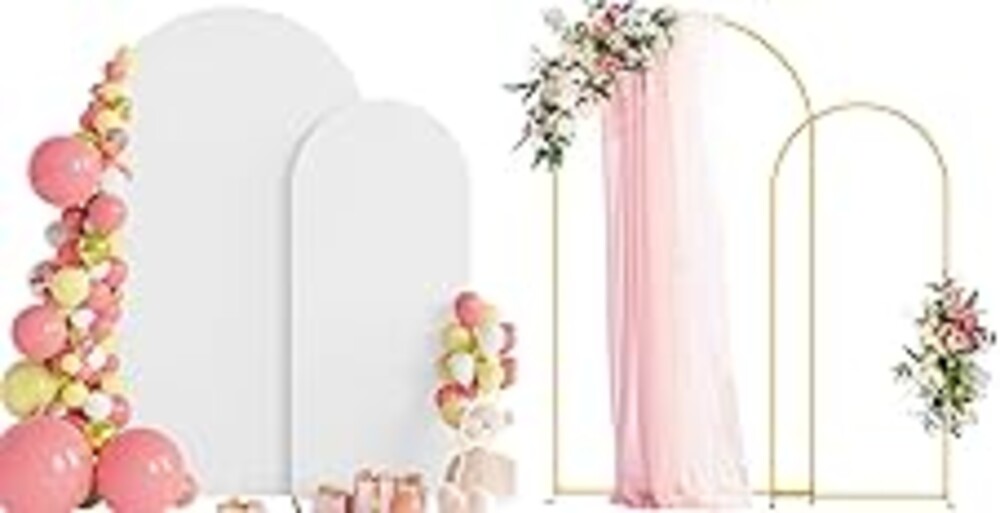 Wokceer Wedding Arch Backdrop Stand and Cover Set of 2 Metal Arch Stand with Arch Cover White 7.2FT, 6FT for Birthday Party Wedding Ceremony Bridal Baby Shower Event Decor