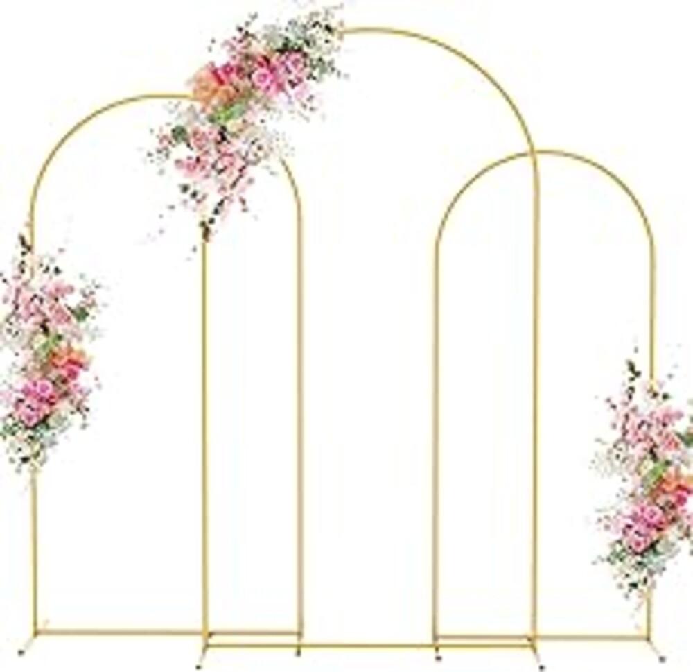 Wokceer Wedding Arch Backdrop Stand 7.2FT, 6.6FT, 6FT Set of 3 Gold Metal Arch Backdrop Stand for Wedding Ceremony Baby Shower Birthday Party Decor