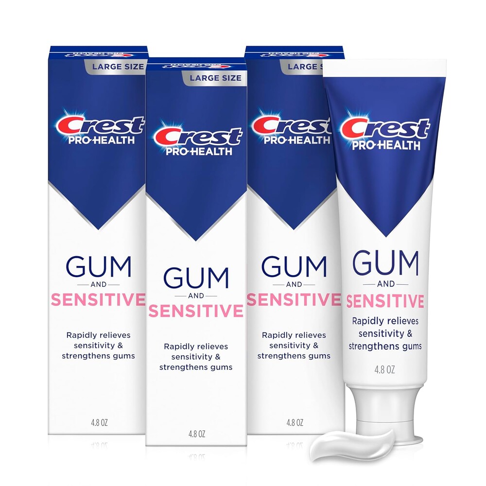 Crest Sensitive and Gum Toothpaste 4.8 oz (3 Pack), Relieves Sensitivity, Strengthens Gums, Anticavity, Clinically Proven, Antibacterial Toothpaste