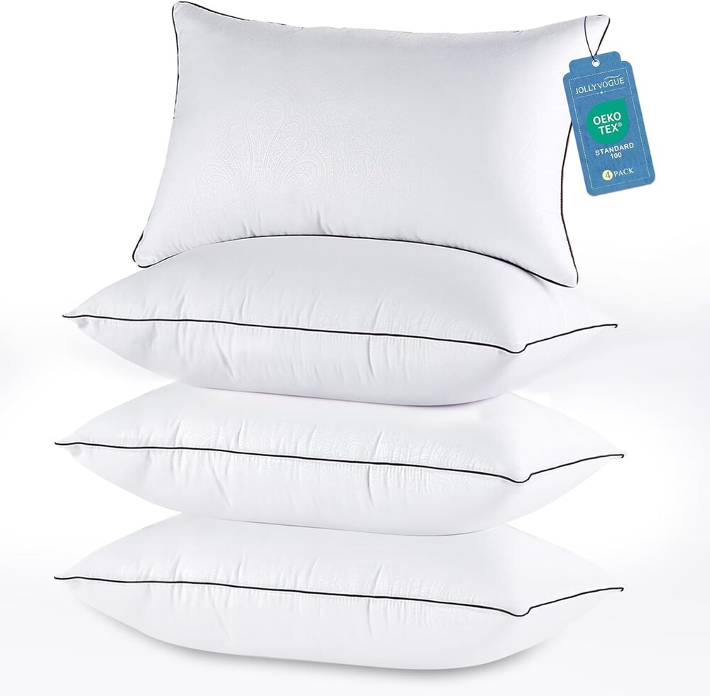 JOLLYVOGUE Pillows Queen Size Set of 4 for Sleeping, Soft and Supportive Bed Pillow with Down Alternative Filling for Side and Back Sleepers, Hotel Collection