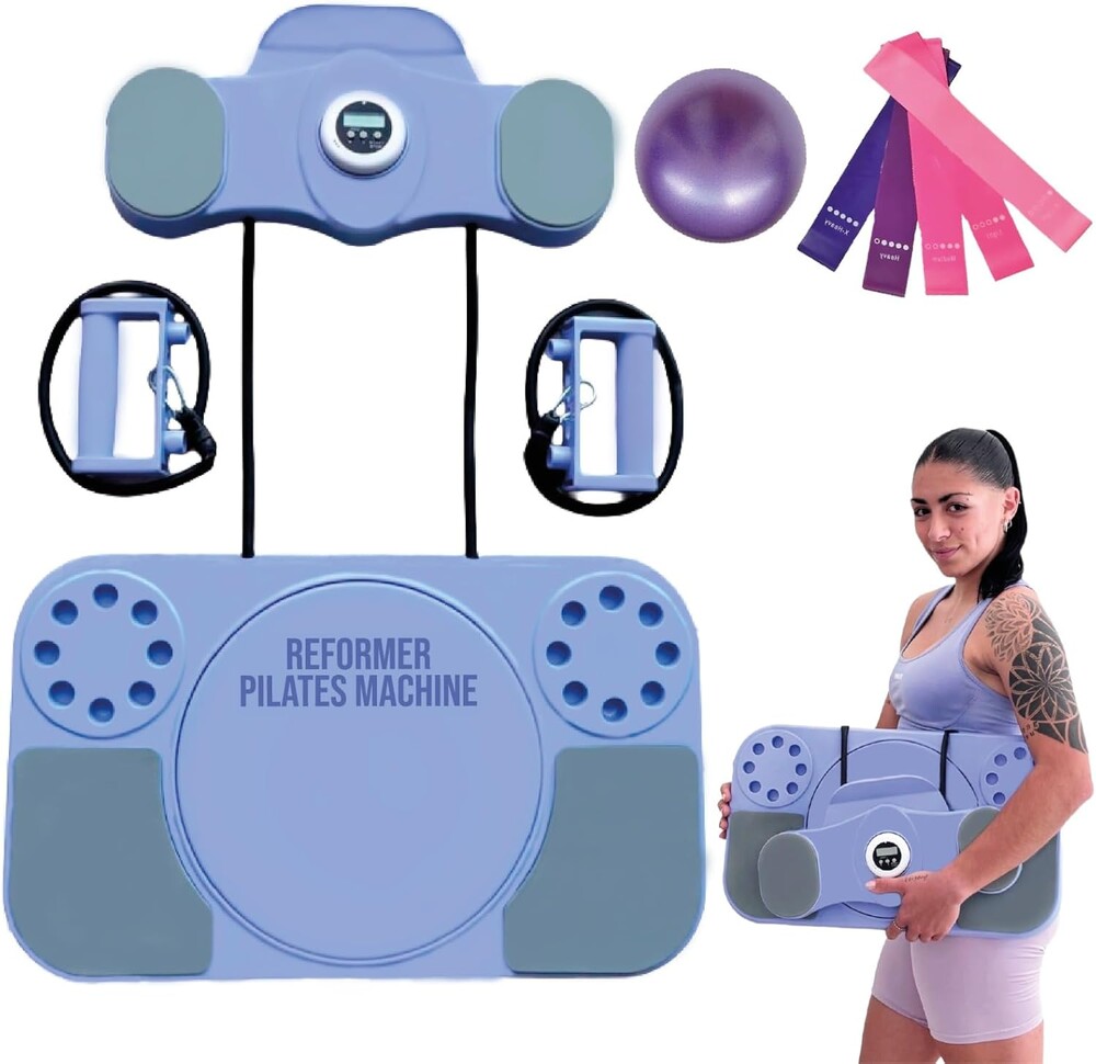 Pilates Board Portable Reformer Set Pilates Kit with Resistance Bands Ball Timer Display for Home Workout Fitness Abs Glutes Women Foldable Multifunction Pilates Machine