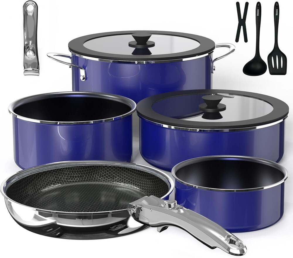 Pro DUXANO 12PC Pots and Pans Set&Hybrid 3-Ply Stainless Steel Skillet, High Heat Sear&Fry, 2-Layer Ceramic Nonstick Induction Cookware, 9H Scratch-Resistant&Anti-Warp,PFAS Free,All Cooktop/Dishwasher