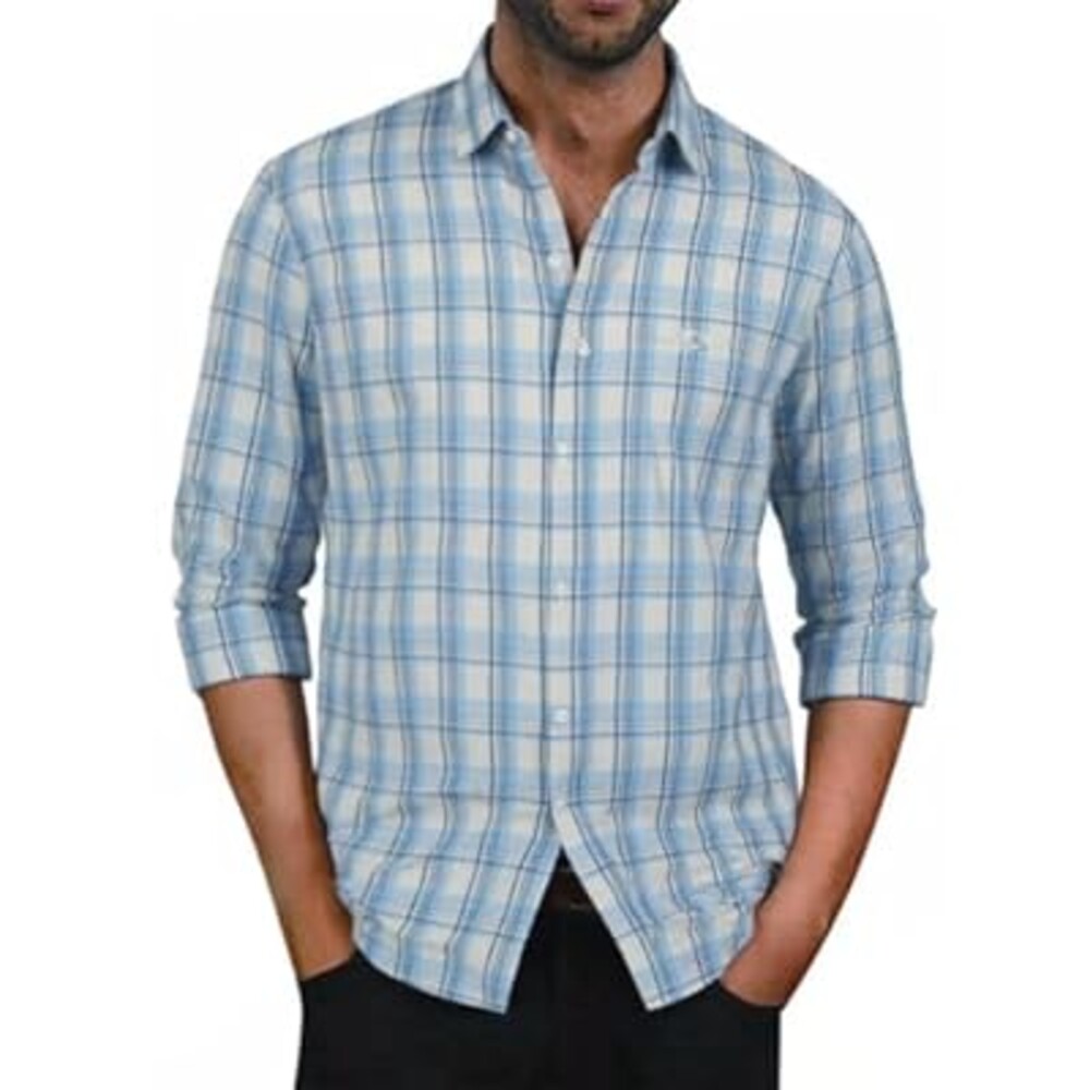 BAYAMO Men's Button-Down Plaid Shirts Casual Long Sleeve Cotton Linen Shirts for Men Fashion Business Shirt