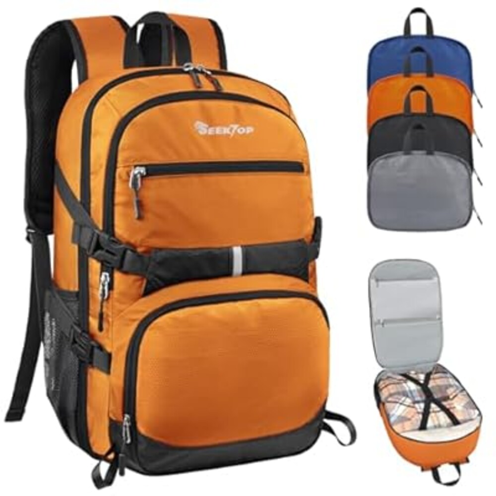 Seektop 40L Foldable Hiking Backpack for Women Men Lightweight Packable Travel Backpack Carry on Flight Approved for Outdoor Camping Sport Leisure (Orange)